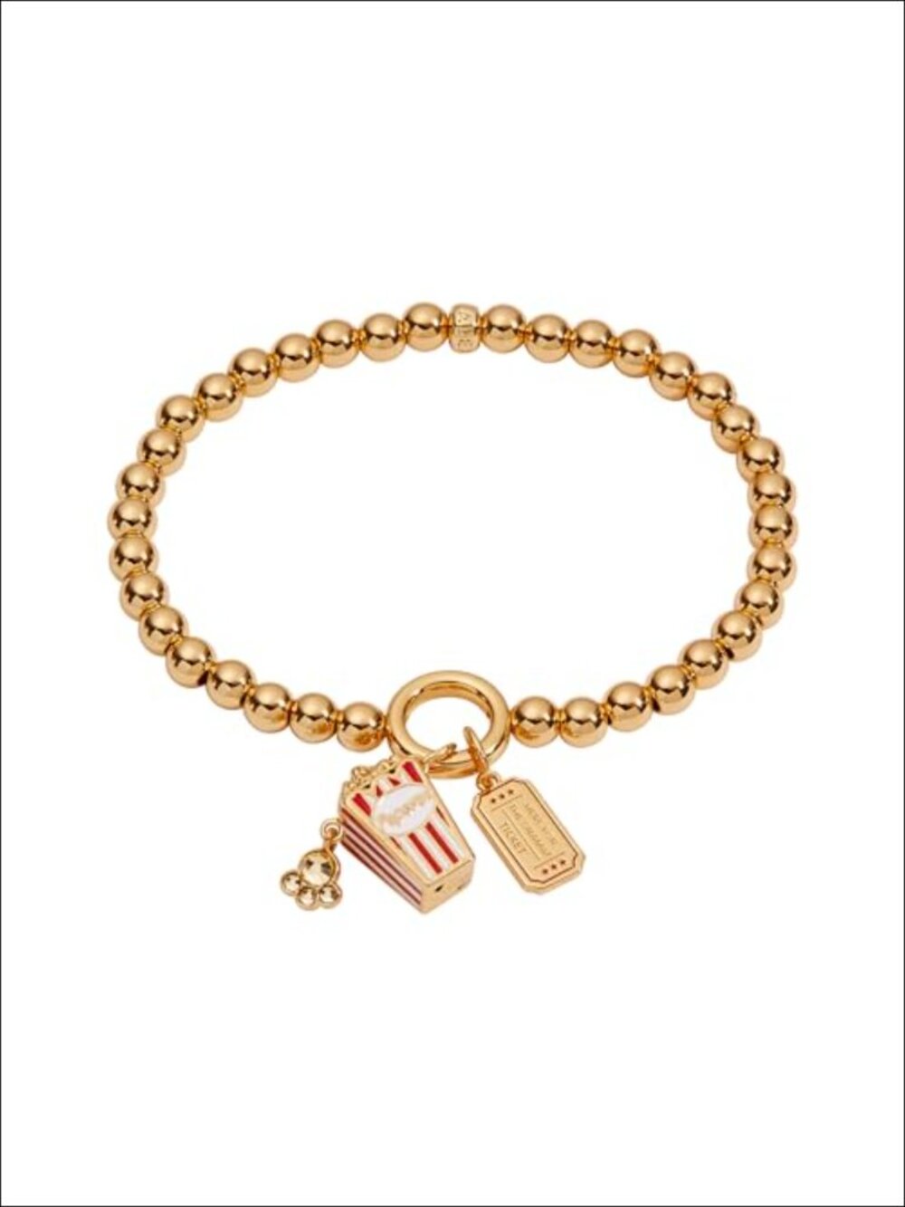 Stretch Bracelet with Popcorn & Ticket Charms - Gold Finish